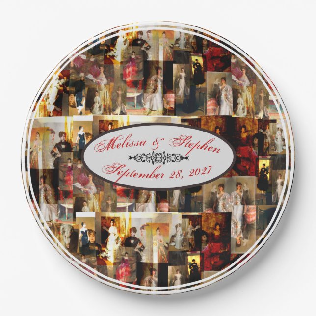 .John Singer Sargent Elegant Lady Portrait Collage Paper Plate (Front)