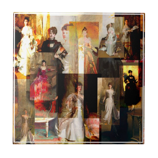 John Singer Sargent Portrait Collage Red and Black Tile (Front)