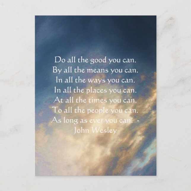 John Wesley Living Quote With Blue Sky Clouds Postcard (Front)