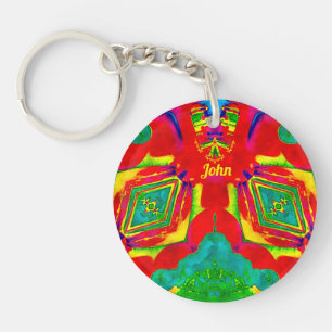 JOHN ~ Yellow Red Green Blue Abstract Fractal ~ Key Ring