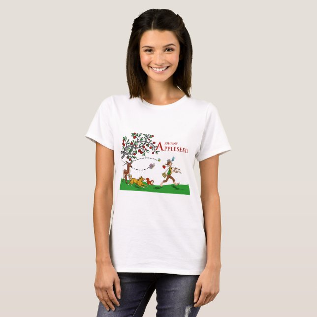 Johnny Appleseed T-Shirt, Animals and Apple Tree T-Shirt (Front Full)