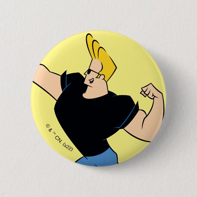 Johnny Bravo Flexing 6 Cm Round Badge (Front)