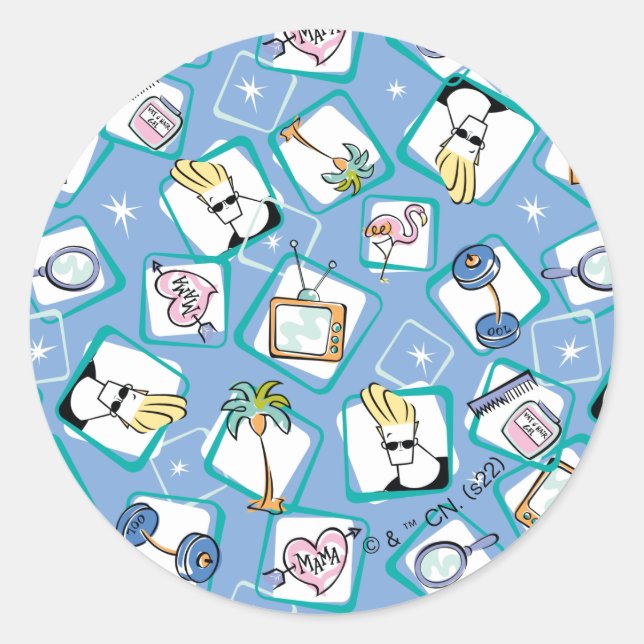 Johnny Bravo Icon Pattern Classic Round Sticker (Front)