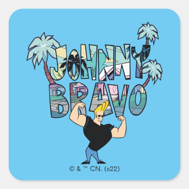 Johnny Bravo Palm Tree Name Square Sticker (Front)