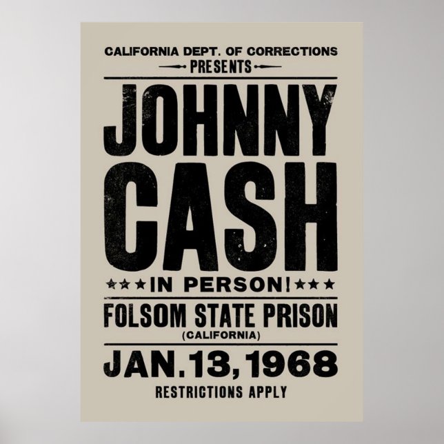 Johnny Cash Vintage Folsom Prison Concert Poster (Front)