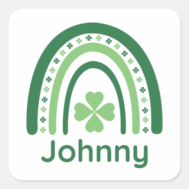 Johnny Name Clover Boho Rainbow Square Sticker (Front)