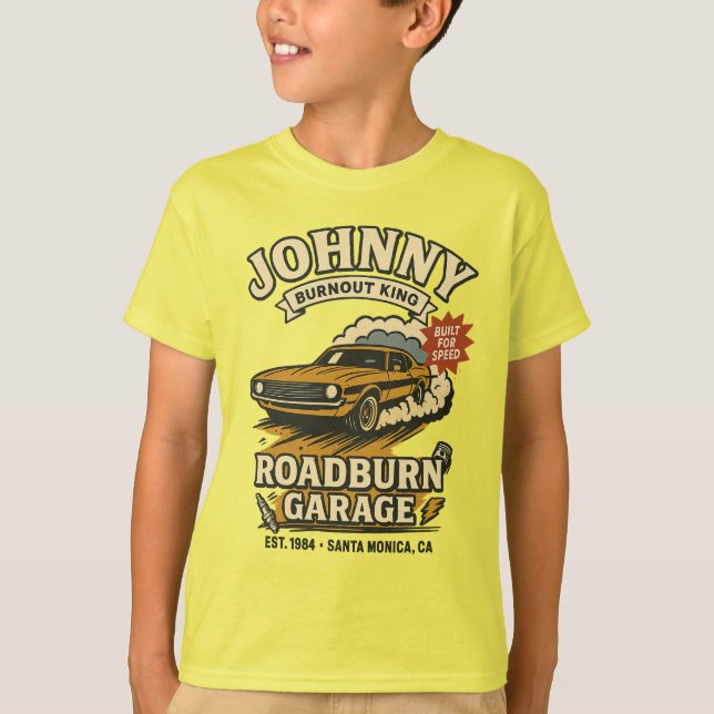 Johnny Roadburn – Retro Burnout Muscle Car  T-Shirt (Front)