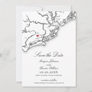 Johns Island SC Map Elegant Black White Wedding Save The Date