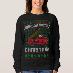 Johnson Family Ugly Christmas Sweater Red Truck Fu