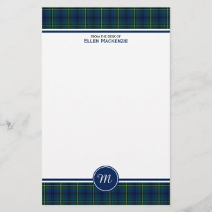 Johnston Clan Tartan Blue and Green Plaid Monogram Stationery