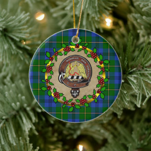 Johnstone Badge & Tartan Personalised Christmas Ceramic Tree Decoration