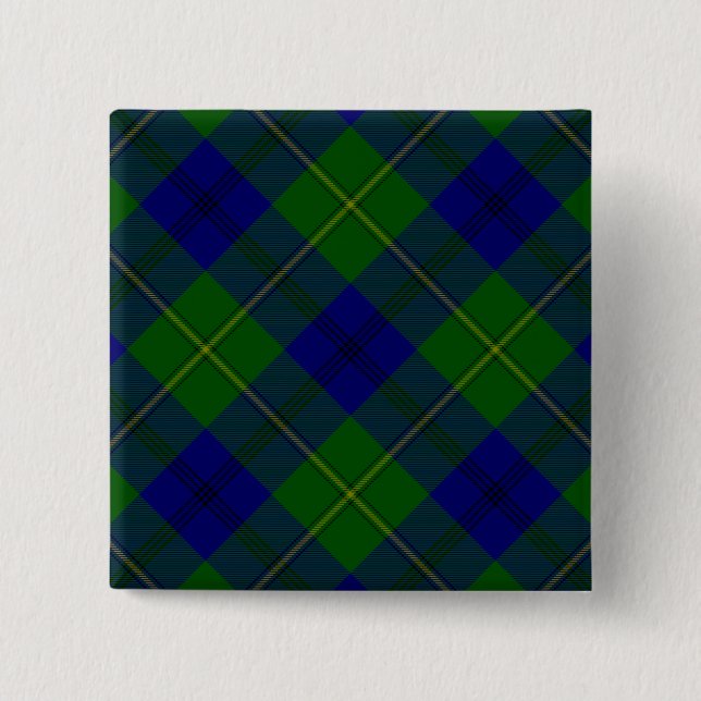 Johnstone tartan blue green plaid 15 cm square badge (Front)
