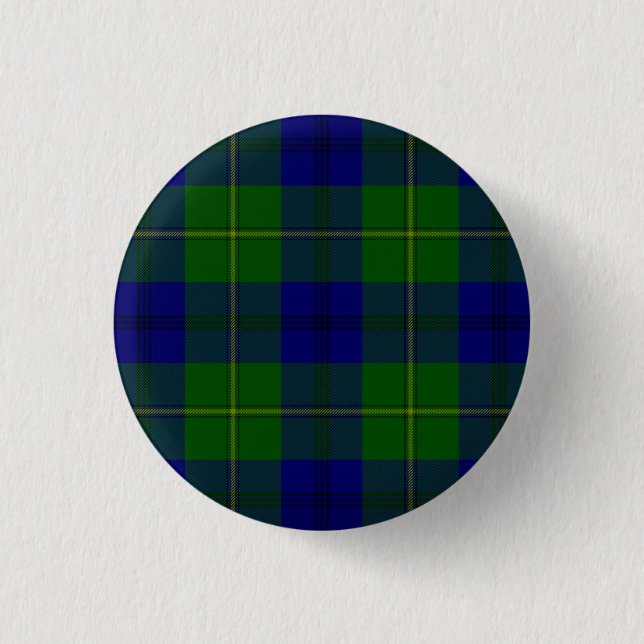 Johnstone tartan blue green plaid 3 cm round badge (Front)