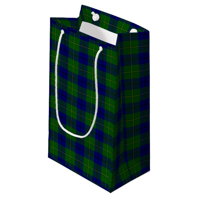 Johnstone tartan blue green plaid small gift bag (Front Angled)