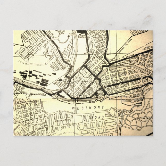 Johnstown, PA Vintage Map Postcard (Front)