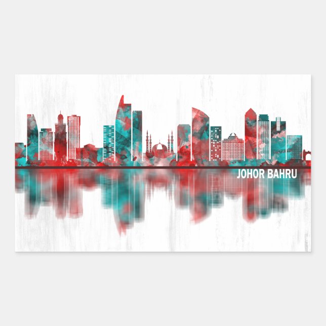 Johor Bahru Malaysia Skyline Rectangular Sticker (Front)