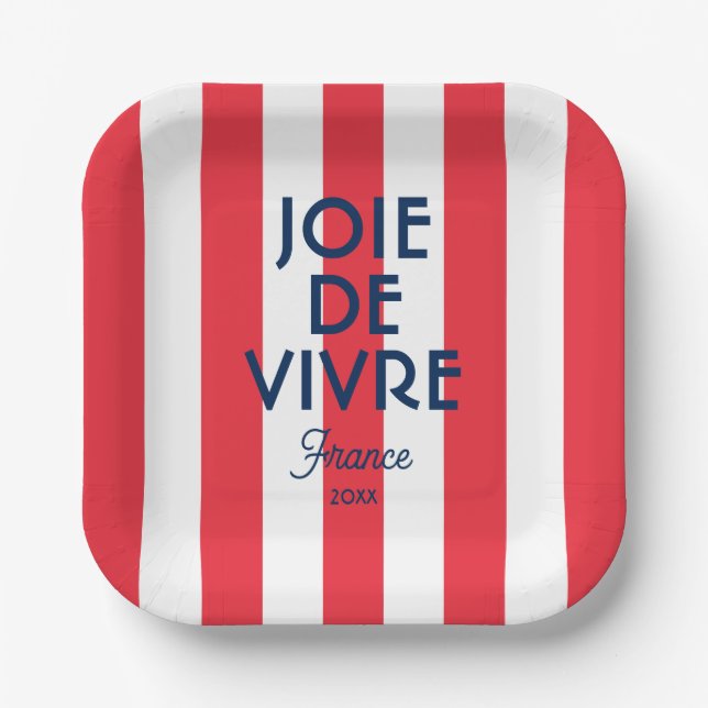 Joie De Vivre France Red Cabana Stripe French Paper Plate (Front)