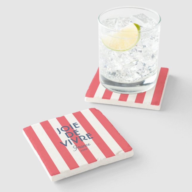 Joie De Vivre France Red Cabana Stripe French Stone Coaster (Side)
