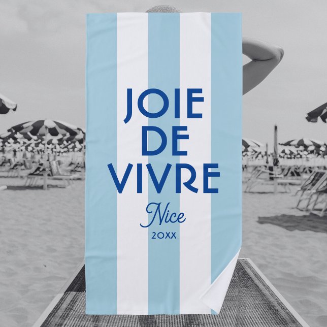 Joie De Vivre Nice Blue Cabana Stripe French Beach Towel (Creator Uploaded)