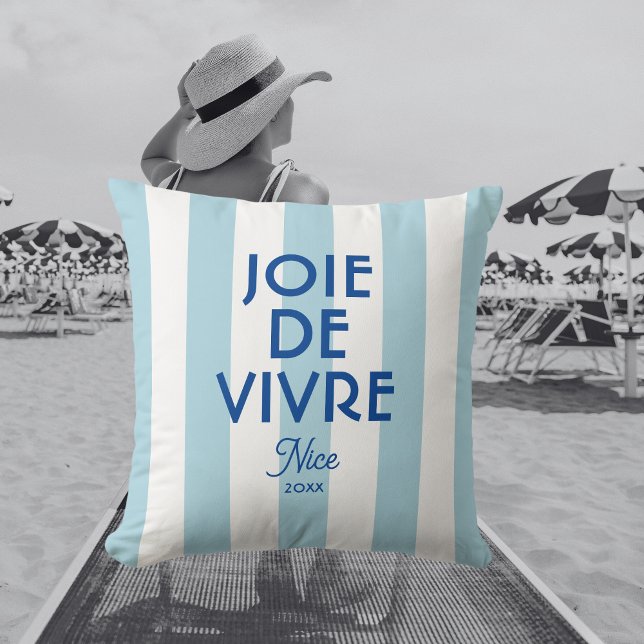 Joie De Vivre Nice Blue Cabana Stripe French Cushion (Creator Uploaded)