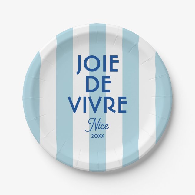 Joie De Vivre Nice Blue Cabana Stripe French Paper Plate (Front)