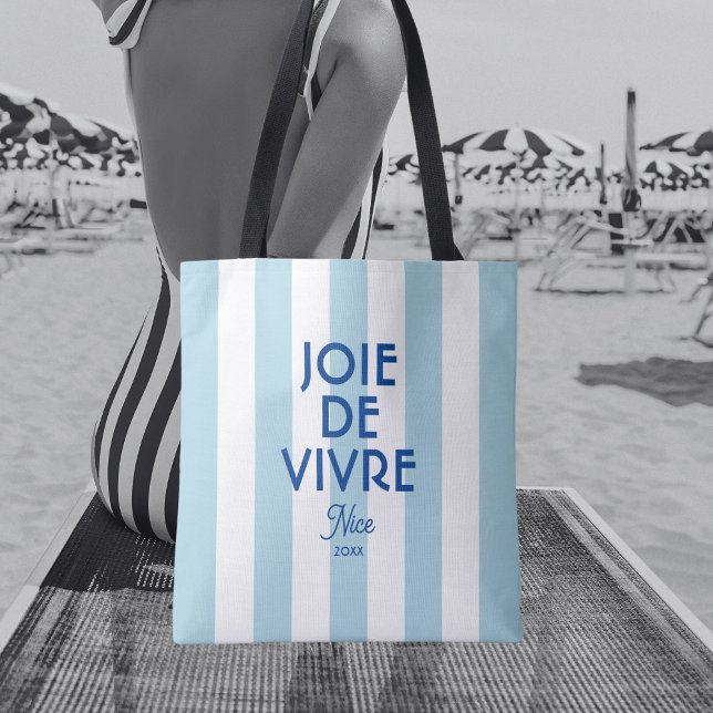 Joie De Vivre Nice Blue Cabana Stripe French Tote Bag (Creator Uploaded)