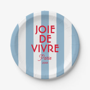 Joie De Vivre Paris French Blue Cabana Stripe Paper Plate