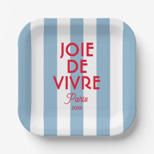 Joie De Vivre Paris French Blue Cabana Stripe Paper Plate