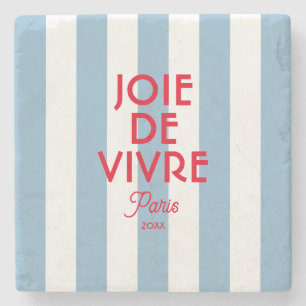 Joie De Vivre Paris French Blue Cabana Stripe Stone Coaster