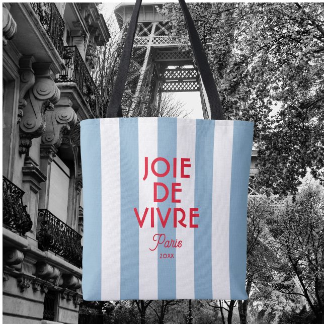 Joie De Vivre Paris French Blue Cabana Stripe Tote Bag (Creator Uploaded)