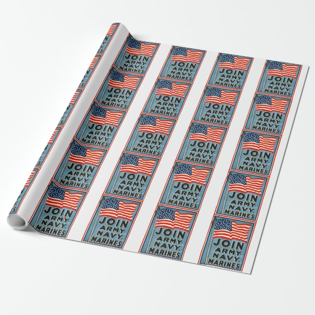 Join Army, Navy, Marines WPA 1917 Wrapping Paper (Unrolled)