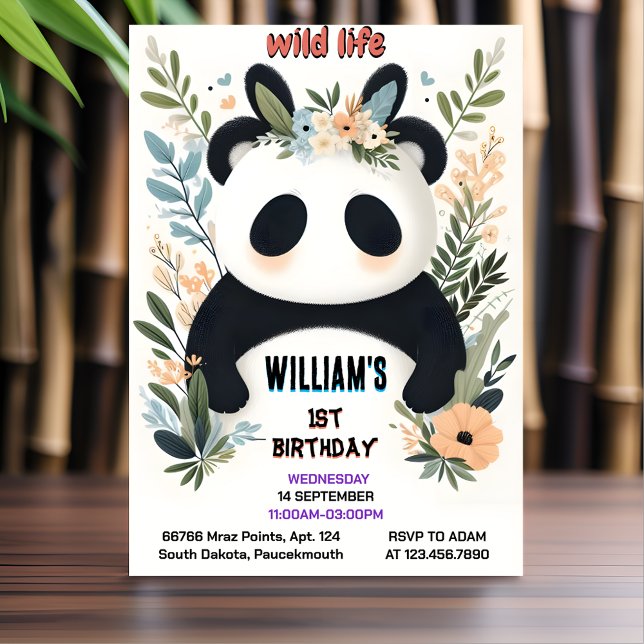 Join Boys Kids Charm baby Girls Panda 1st Birthday Invitation (Creator Uploaded)