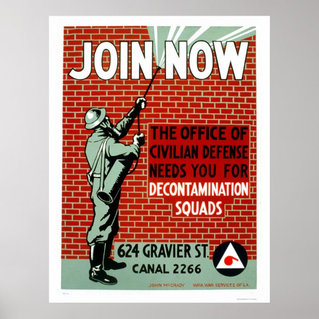 Join Civil Defence Decontamination Squads 1943 WPA Poster (Front)