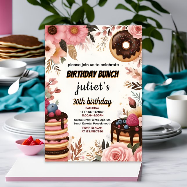 Join Doughnut pancake adult pink Brunch 30th Birth Invitation (Creator Uploaded)