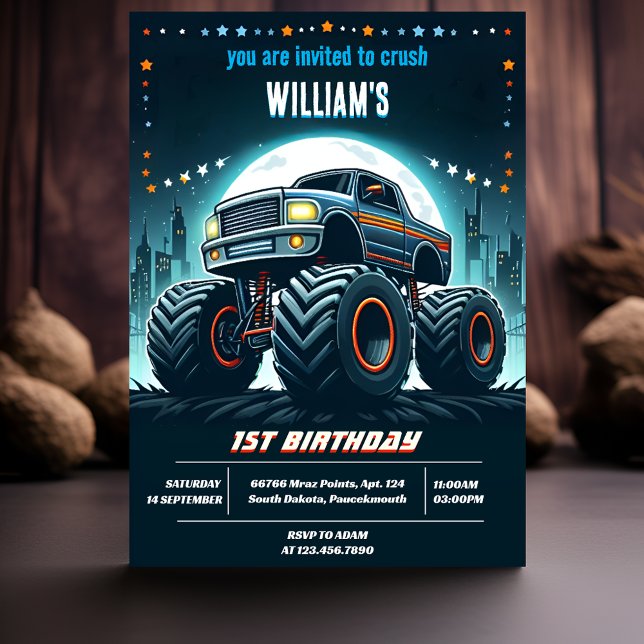 Join Kids Boy Cars Cool Monster Truck 1st Birthday Invitation (Creator Uploaded)