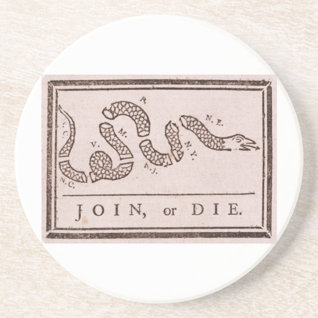 Join or Die Benjamin Franklin Political Cartoon Coaster (Front)