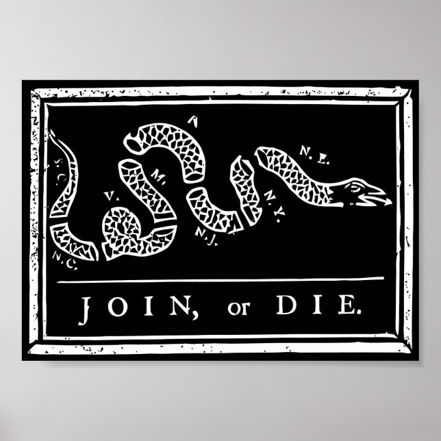 Join or Die - Black and White Poster (Front)