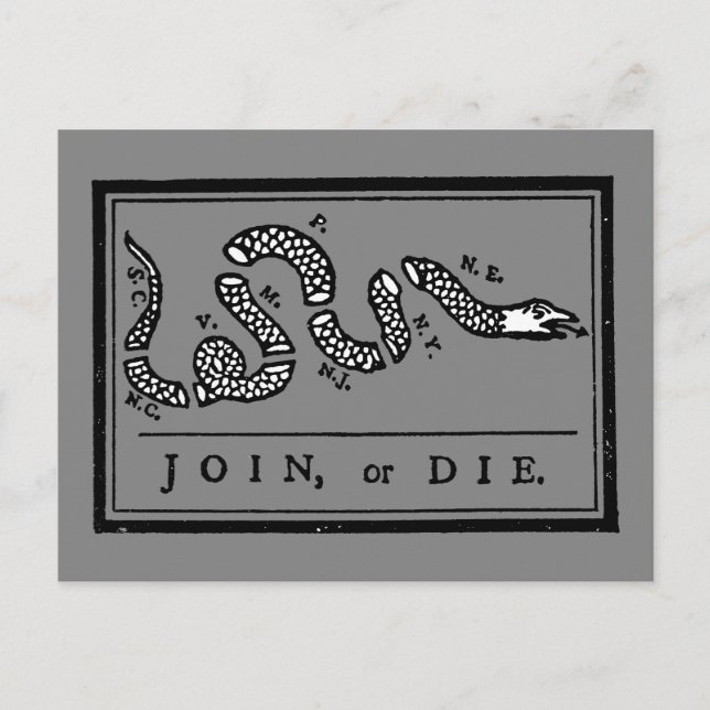 Join Or Die Cartoon, 1754 Postcard (Front)