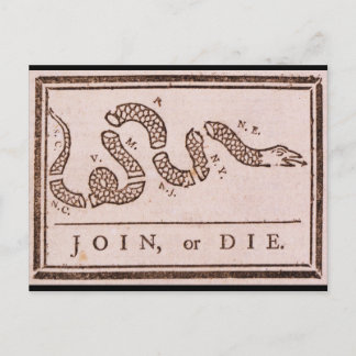 Join or Die ORIGINAL Benjamin Franklin Cartoon Postcard