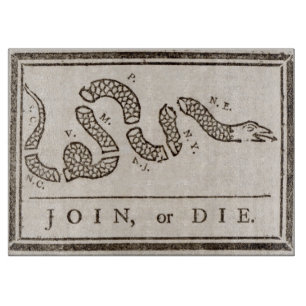 Join or Die Rattlesnake: Cartoon Benjamin Franklin Cutting Board