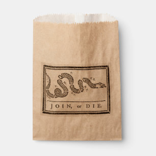 Join or Die Rattlesnake: Cartoon Benjamin Franklin Favour Bags