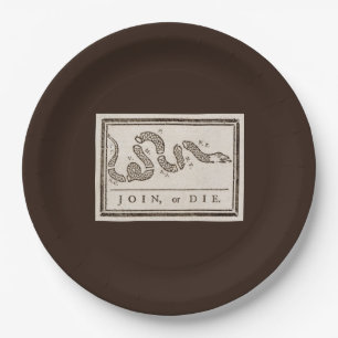 Join or Die Rattlesnake: Cartoon Benjamin Franklin Paper Plate