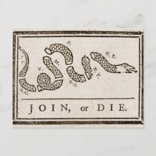 Join or Die Rattlesnake: Cartoon Benjamin Franklin Postcard