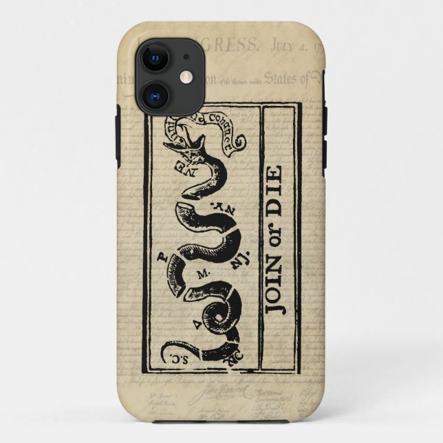 Join Or Die Woodcut on Declaration of Independence Case-Mate iPhone Case (Back)
