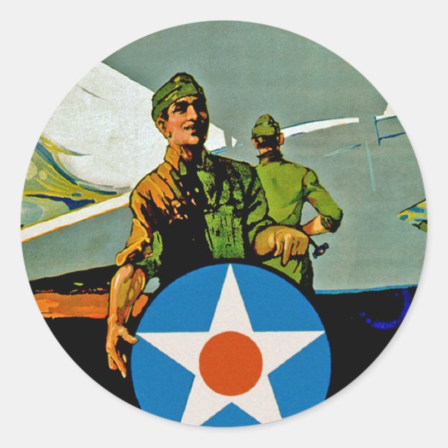 Join The Air Service ~ Give 'Er The Gun Classic Round Sticker (Front)