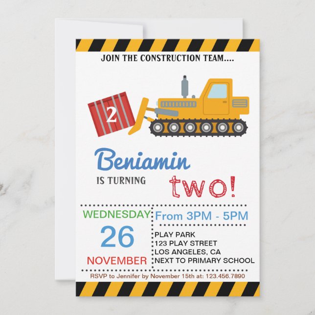JOIN THE CONSTRUCTION TEAM BIRTHDAY PARTY INVITATION (Front)