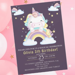 Join the magical celebration, Cute Unicorn Girl Invitation