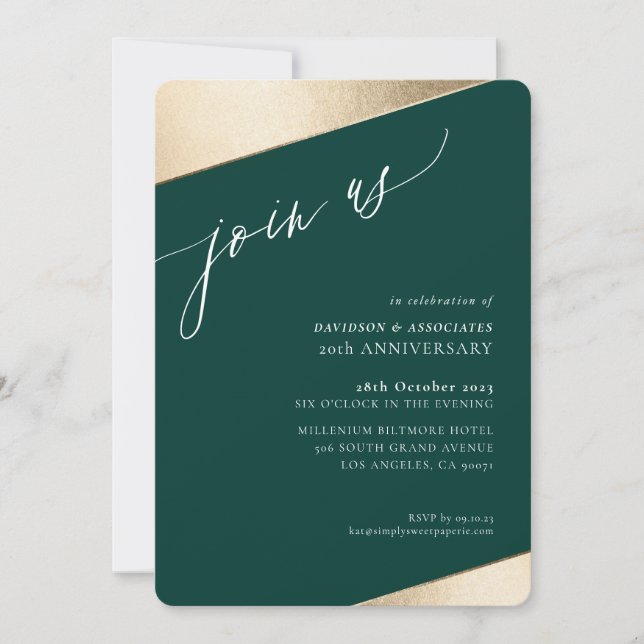JOIN US calligraphy classy formal gold edge green Invitation (Front)