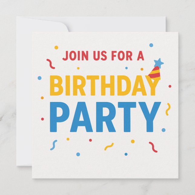 Join Us for a Birthday Party – Colourful Invitatio Invitation (Front)