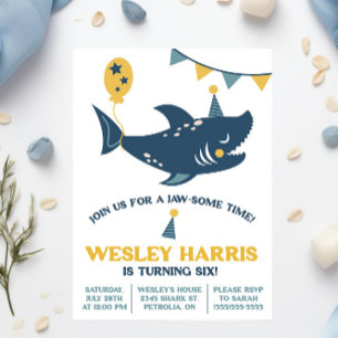 Join us for a Jaw-Some Time!  Shark Birthday Party Invitation
